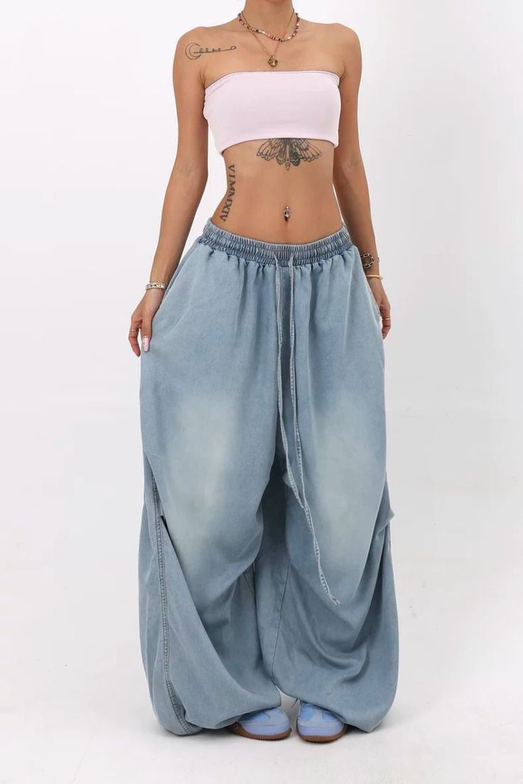 Loose fit wide leg street jeans dark blue