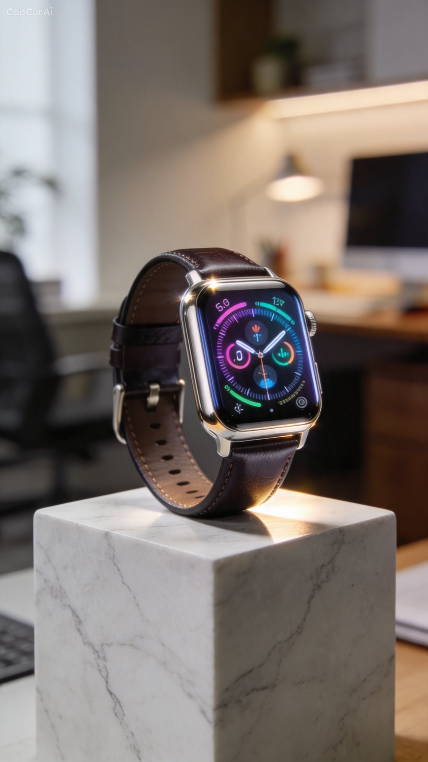 "Aura Elite – The Ultimate Executive Smartwatch (Polished Steel & Leather)".